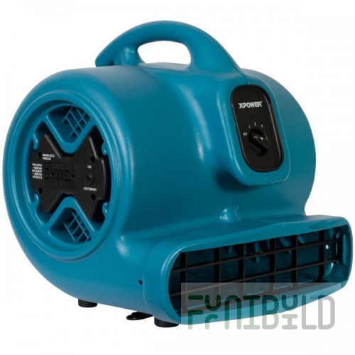 XPOWER P-600A-Blue 3-Speed Air Mover with GFCi Power Outlets - 1/3 hp