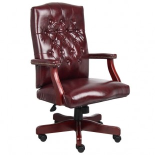 Boss B905-BY Oxblood Caressoft Classic Chair with Mahogany Finish Boss B905-BY Oxblood Caressoft Classic Chair with Mahogany Finish