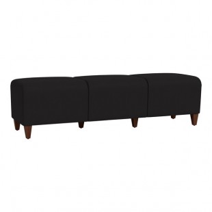 Lesro Ravenna Open House Black Fabric 3-Seat Bench with Walnut Wood Legs