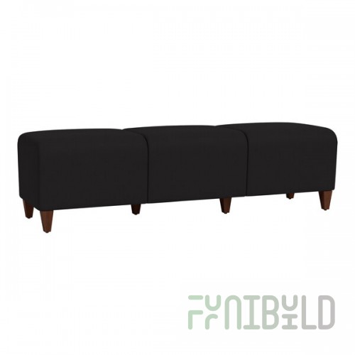 Lesro Ravenna Open House Black Fabric 3-Seat Bench with Walnut Wood Legs