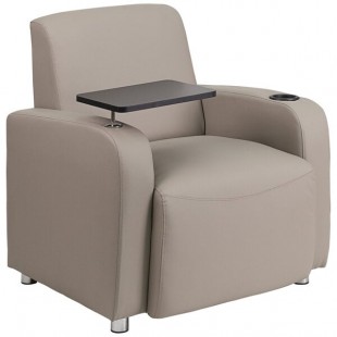 Flash Furniture Gray LeatherSoft Guest Chair with Tablet Arm, Chrome Legs, and Cup Holder Flash Furniture Gray LeatherSoft Guest Chair with Tablet Arm, Chrome Legs, and Cup Holder