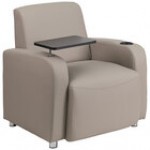 Flash Furniture Gray LeatherSoft Guest Chair with Tablet Arm, Chrome Legs, and Cup Holder Flash Furniture Gray LeatherSoft Guest Chair with Tablet Arm, Chrome Legs, and Cup Holder