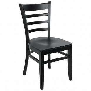 BFM Seating Berkeley Black Beechwood Ladder Back Side Chair with Veneer Wood Seat