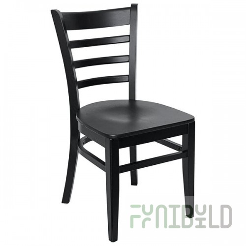 BFM Seating Berkeley Black Beechwood Ladder Back Side Chair with Veneer Wood Seat
