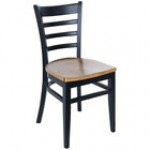 BFM Seating Berkeley Black Beechwood Ladder Back Side Chair with Veneer Wood Seat