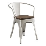 Lancaster Table & Seating Alloy Silver Indoor Arm Chair with Walnut Wood Seat