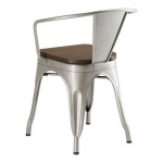 Lancaster Table & Seating Alloy Silver Indoor Arm Chair with Walnut Wood Seat