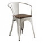 Lancaster Table & Seating Alloy Silver Indoor Arm Chair with Walnut Wood Seat