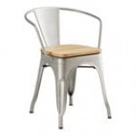 Lancaster Table & Seating Alloy Silver Indoor Arm Chair with Walnut Wood Seat