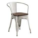 Lancaster Table & Seating Alloy Silver Indoor Arm Chair with Walnut Wood Seat