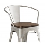 Lancaster Table & Seating Alloy Silver Indoor Arm Chair with Walnut Wood Seat