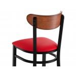 Lancaster Table & Seating Boomerang Black Finish Chair with Red Vinyl Seat and Antique Walnut Wood Back Lancaster Table & Seating Boomerang Black Finish Chair with Red Vinyl Seat and Antique Walnut Wood Back