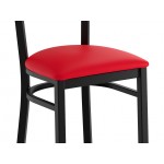 Lancaster Table & Seating Boomerang Black Finish Chair with Red Vinyl Seat and Antique Walnut Wood Back Lancaster Table & Seating Boomerang Black Finish Chair with Red Vinyl Seat and Antique Walnut Wood Back