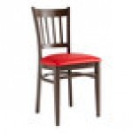 Lancaster Table & Seating Spartan Metal Slat Back Chair with Dark Walnut Wood Grain Finish and Red Vinyl Seat - Detached Seat