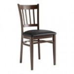 Lancaster Table & Seating Spartan Metal Slat Back Chair with Dark Walnut Wood Grain Finish and Red Vinyl Seat - Detached Seat