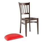Lancaster Table & Seating Spartan Metal Slat Back Chair with Dark Walnut Wood Grain Finish and Red Vinyl Seat - Detached Seat