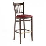 Lancaster Table & Seating Spartan Metal Slat Back Chair with Dark Walnut Wood Grain Finish and Red Vinyl Seat - Detached Seat