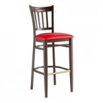 Lancaster Table & Seating Spartan Metal Slat Back Chair with Dark Walnut Wood Grain Finish and Red Vinyl Seat - Detached Seat
