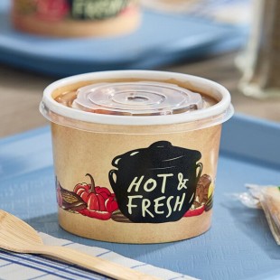 Choice 12 oz. Medley Double Poly-Coated Paper Soup / Hot Food Cup with Vented Plastic Lid - 250/Case Choice 12 oz. Medley Double Poly-Coated Paper Soup / Hot Food Cup with Vented Plastic Lid - 250/Case