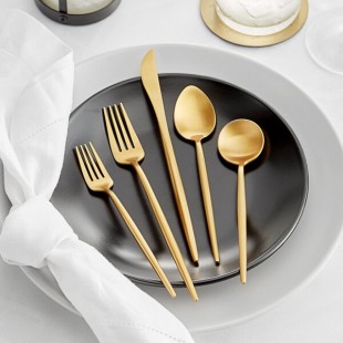 Acopa Odin Gold 18/8 Brushed Stainless Steel Extra Heavy Weight Forged Flatware 5-Piece Set - Sample Acopa Odin Gold 18/8 Brushed Stainless Steel Extra Heavy Weight Forged Flatware 5-Piece Set - Sample