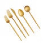 Acopa Odin Gold 18/8 Brushed Stainless Steel Extra Heavy Weight Forged Flatware 5-Piece Set - Sample