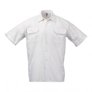 Mercer Culinary M60250BK Metro Edge Unisex White Short Sleeve Brewer / Work Shirt - L