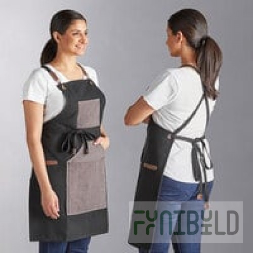 Acopa Hazleton Customizable Black Heavy Weight Canvas Cross-Back Bib Apron with 3 Pockets - 29