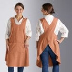 Acopa Ashville Natural Linen Smock Bib Apron with 2 Pockets - Small / Medium