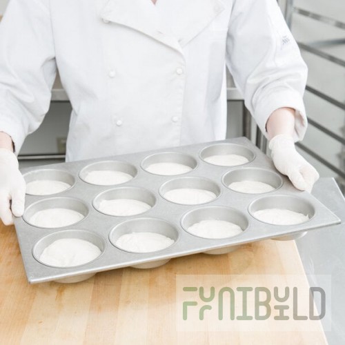 Chicago Metallic 44215 12 Cup 10.5 oz. Glazed Aluminized Steel Mini Cake / Jumbo Muffin Pan - 15 1/2