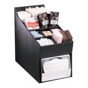 Dispense-Rite Black Polystyrene Countertop Straw, Stir Stick, Condiment, and Napkin Organizer