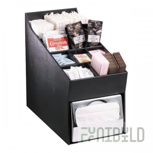 Dispense-Rite Black Polystyrene Countertop Straw, Stir Stick, Condiment, and Napkin Organizer