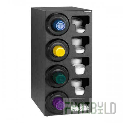 Dispense-Rite Black Polystyrene One-Size-Fits-All 4-Compartment Left Side Countertop Cup Dispenser with Built-In Lid and Straw Organizer SLR-C-4LBT