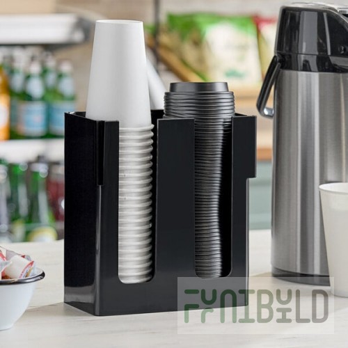 Choice Black 2-Section Countertop Cup and Lid Organizer