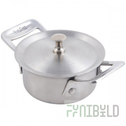 Bon Chef 60026 Cucina 8 oz. Stainless Steel Round Dish with Lid