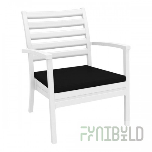 Siesta Artemis XL White Outdoor Club Arm Chair with Black Sunbrella Cushion