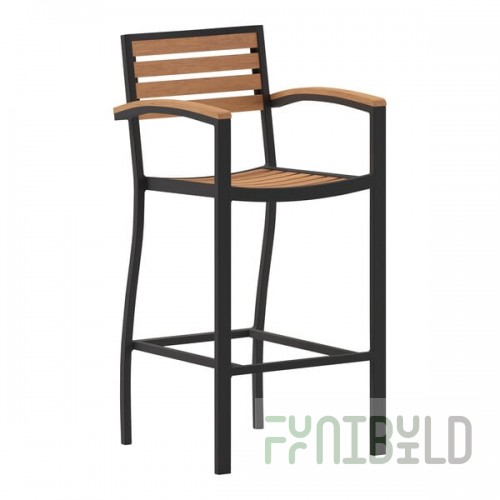 Flash Furniture Lark Natural Faux Teak Slat Stackable Barstool with Arms