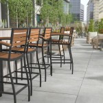 Flash Furniture Lark Natural Faux Teak Slat Stackable Barstool with Arms Flash Furniture Lark Natural Faux Teak Slat Stackable Barstool with Arms
