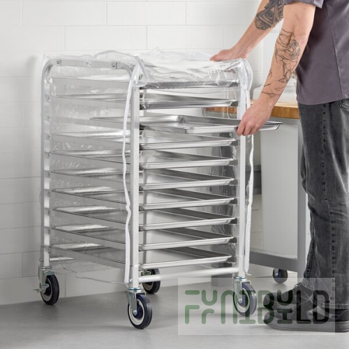 Regency 10 Pan End Load Half Height Bun / Sheet Pan Rack with Cover and 12 Pans - Unassembled