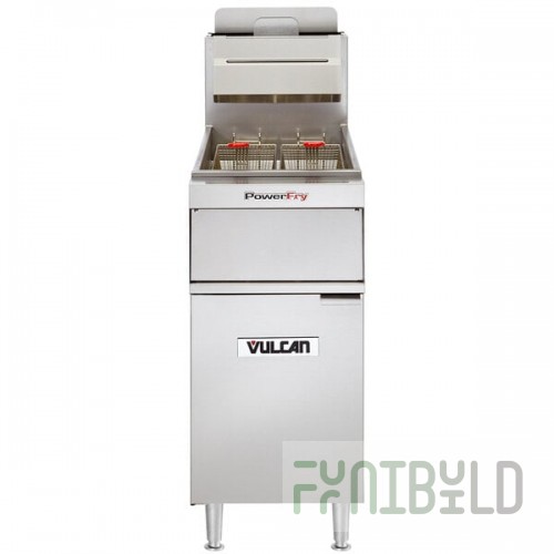 Vulcan VFRY18-NAT Natural Gas 45-50 lb. Floor Fryer with Solid State Analog Controls - 70,000 BTU