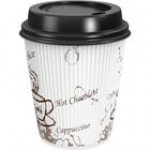 Choice 10 oz. Double Wall Ripple White Paper Hot Cup and Black Lid - 100/Case Choice 10 oz. Double Wall Ripple White Paper Hot Cup and Black Lid - 100/Case