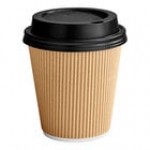 Choice 10 oz. Double Wall Ripple White Paper Hot Cup and Black Lid - 100/Case Choice 10 oz. Double Wall Ripple White Paper Hot Cup and Black Lid - 100/Case