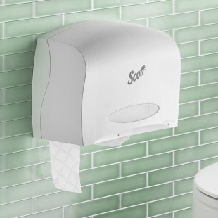 Scott® Essential 09603 White Coreless Jumbo Roll Toilet Tissue Dispenser with Stub Roll Section Scott® Essential 09603 White Coreless Jumbo Roll Toilet Tissue Dispenser with Stub Roll Section