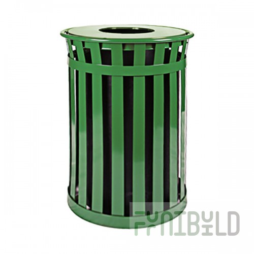 Witt Industries M3601-FT-GN Oakley Standard 36 Gallon Green Steel Round Outdoor Decorative Trash Can with Flat Top Lid