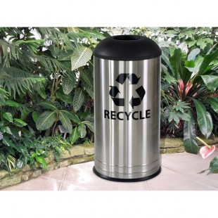 Ex-Cell Kaiser RC-1531 D-6 SS BLX International Collection Round 18 Gallon Cafe Style Stainless Steel Recycling Bin with Black Texture Lid