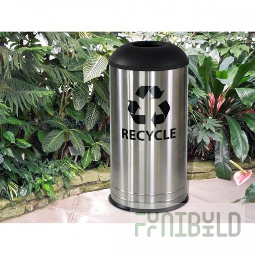Ex-Cell Kaiser RC-1531 D-6 SS BLX International Collection Round 18 Gallon Cafe Style Stainless Steel Recycling Bin with Black Texture Lid