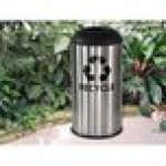 Ex-Cell Kaiser RC-1531 D-6 SS BLX International Collection Round 18 Gallon Cafe Style Stainless Steel Recycling Bin with Black Texture Lid Ex-Cell Kaiser RC-1531 D-6 SS BLX International Collection Round 18 Gallon Cafe Style Stainless Steel Recycling Bin with Black Texture Lid
