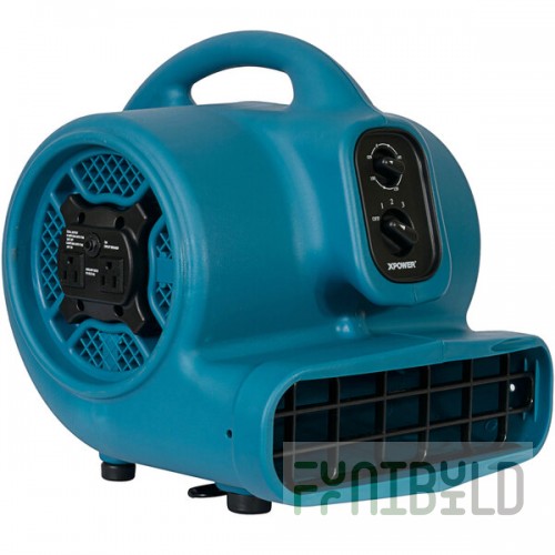 XPOWER P-450AT Freshen Aire Blue 3-Speed Compact Scented Air Mover with GFCI Power Outlets and Timer - 1/3 hp