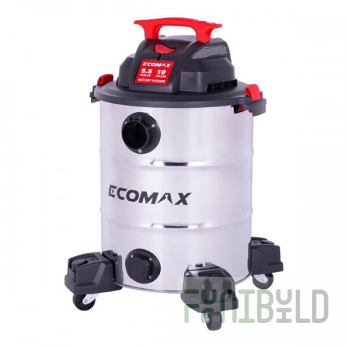 Ecomax EM18156 10 Gallon 5 1/2 Peak hp Stainless Steel Wet / Dry Vacuum with Tool Kit - 120V, 1 Phase
