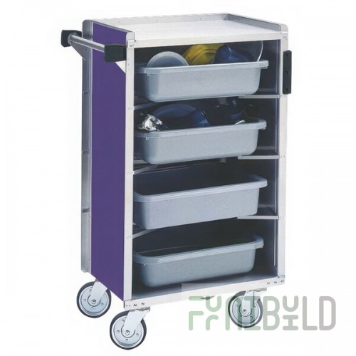 Lakeside 890A Medium-Duty Stainless Steel Enclosed Bussing Cart with Ledge Rods and Purple Finish - 17 5/8