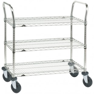 Metro 3SPN43ABR Super Erecta Brite Three Shelf Heavy Duty Utility Cart with Rubber Casters - 21 Metro 3SPN43ABR Super Erecta Brite Three Shelf Heavy Duty Utility Cart with Rubber Casters - 21